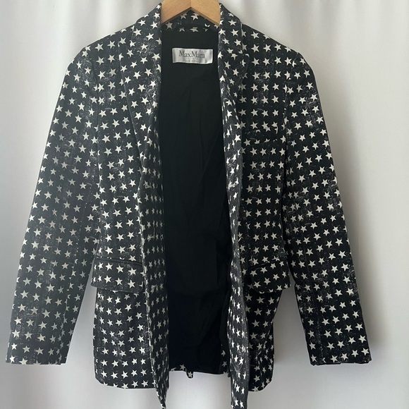 Max Mara Stretch Cotton Twill Blazer With Star Print Size 6 - Picture 9 of 12